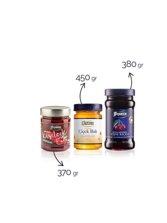 Seğmen Kızılcık Marmelatı, Süzme Çiçek Balı ve Vişne Reçeli (3 Adet)