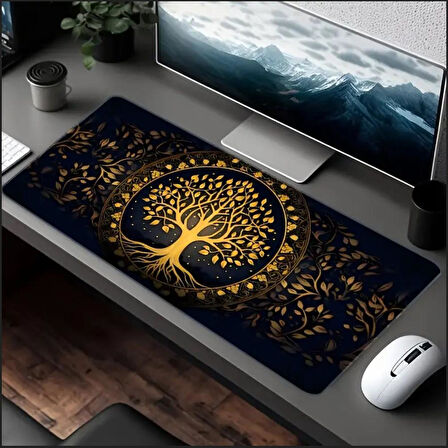 70X30 CM ALTIN HAYAT AĞACI TEMALI KAYDIRMAZ TABAN SPEED YÜZEY OYUNCU MOUSE PAD GAMİNG