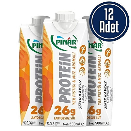 Pınar Proteinli Laktozsuz Süt 500 mL 12 Adet - VANİLYA