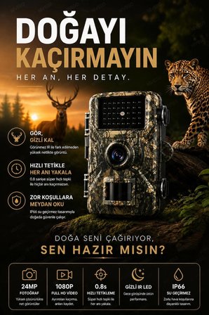 Nvg 1080P Full HD Yaban Hayatı Kamerası IP66 Su Geçirmez Fotokapan 16MP Gece Görüşlü Hareket Sensörlü Av Kamera 2.0" LCD 0.8 Sn Tetikleme 32GB TF Kart Destekli