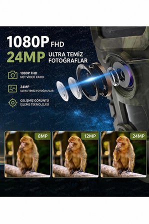 Nvg Fotokapan 24MP 1080P Full HD Gece Görüşlü 3 Sensörlü IP66 Su Geçirmez Hızlı Tetikleme 120° Geniş Algılama Açısı