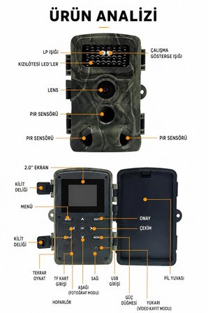 Nvg Fotokapan 24MP 1080P Full HD Gece Görüşlü 3 Sensörlü IP66 Su Geçirmez Hızlı Tetikleme 120° Geniş Algılama Açısı