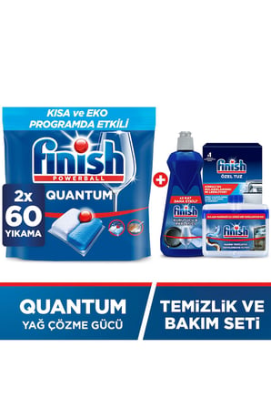 Finish Quantum Ultimate Bulaşık Makinesi Tableti 2x60'lı + Temizlik ve Bakım Seti 
