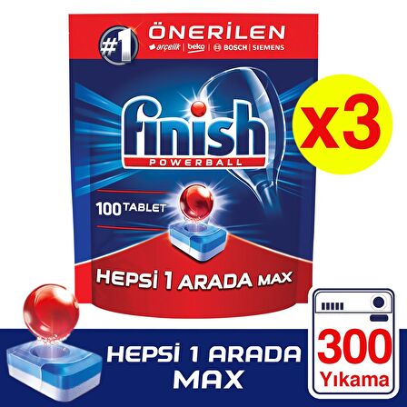 Finish Hepsi Bir Arada 300 Yıkama Tablet Bulaşık Makinesi Deterjanı 3x100 Adet 