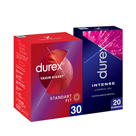 Durex Yakın Hisset İnce Prezervatif 30'lu + Durex Intense Uyarıcı Jel 10ml