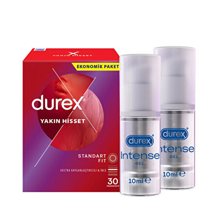 Durex Yakın Hisset İnce Prezervatif 30'lu + Durex Intense Uyarıcı Jel 10ml