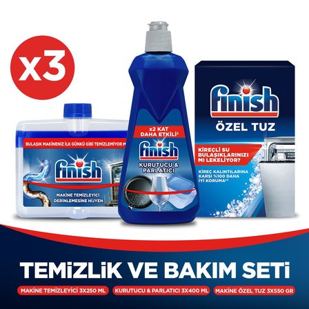 Temizlik ve Bakım Seti x3 (Parlatıcı 400 ml + Makine Temizleyici Sıvı 250 ml + Tuz 550 g)