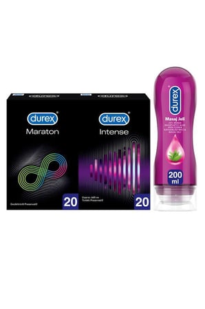 Maraton Geciktiricili 20’li ve Intense Uyarıcı 20’li Prezervatif + Aloe Vera Masaj Jeli 200ml