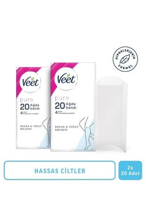 Pure Hipoalerjenik Bacak & Vücut Bölgesi Sir Ağda Bandı Hassas Ciltler için 40'lı (20'li x 2 Adet)