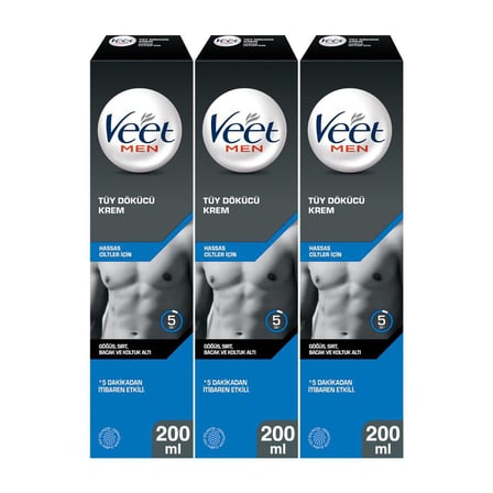 Veet Men Erkeklere Özel Tüy Dökücü Krem Hassas Ciltler için 200 ml 3 Adet