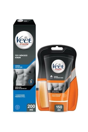 Veet Men Hassas Erkeklere Özel Tüy Dökücü 200ml+Veet Men Normal Erkeklere Özel Duşta Tüy Dökücü Krem 150ml