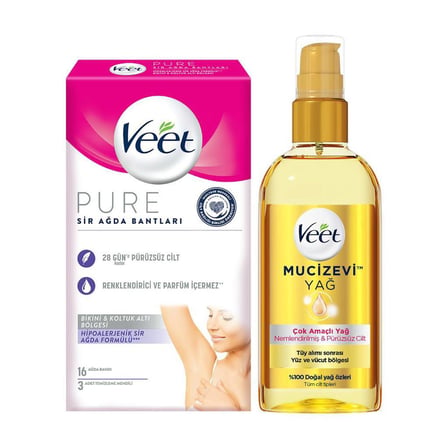 Veet Mucizevi Yağ - Çok Amaçlı Nemlendirici 100 ml + Veet Pure Sir Ağda Bandı Bikini & Koltuk Altı 16'lı