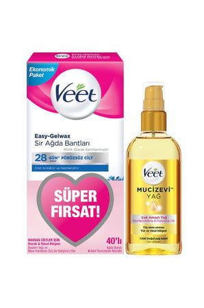 Veet Mucizevi Yağ - Çok Amaçlı Nemlendirici 100 ml + Veet Sir Ağda Bandı Süper Fırsat Bacak & Vücut Bölgesi - Hassas Ciltler 40lı