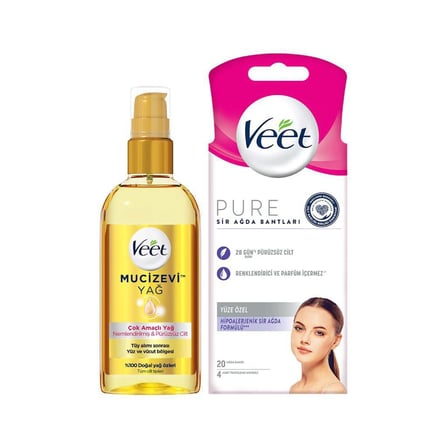 Veet Mucizevi Yağ Çok Amaçlı Nemlendirici 100 ml + Veet Pure Hipoalerjenik Yüz Ağda Bandı 20'li