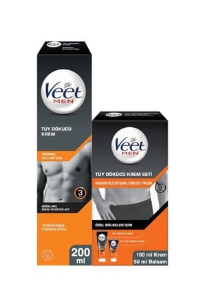 Men Tüy Dökücü Krem Normal Ciltler İçin 200 ml + Özel Bölgeler İçin Tüy Dökücü Krem Seti 100&50 ml