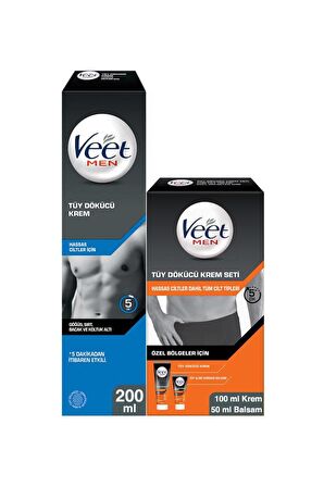Veet Men Hassas 200ml + Özel Bölgeler İçin Tüy Dökücü Krem Seti 100&50 ml