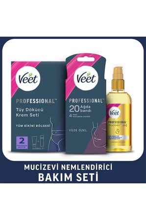 Professional Bikini Tüy Dökücü Krem + Yüz Ağda Bandı 20’li + Mucizevi Yağ Seti