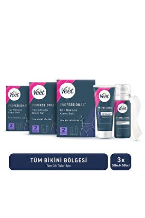 Veet Professional Bikini Bölgesi Tüy Dökücü Krem Seti 50Ml+50ml X3