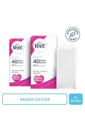 Pure Hipoalerjenik Ağda Bandı Hassas Ciltler Bacak&Vücut Bölgesi 80'li Süper Fırsat Paket (40x2)