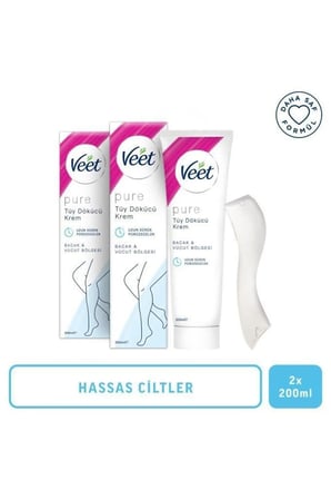 Pure Tüy Dökücü Krem Hassas Ciltler için 200 ml x 2 Adet, Amonyaksız Ferah Koku, Daha Saf Formül