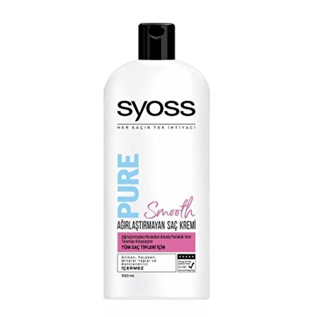 Syoss Pure Smooth Besleyici Tüm Saç Tipleri İçin Silikonsuz Saç Kremi 550 ml