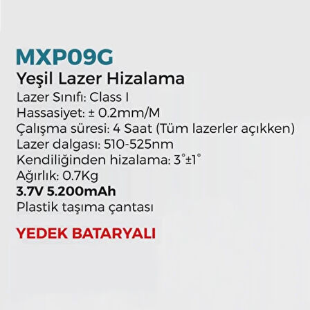 Max Extra MXP09G Lazer Hizalama Cihazı 3.7V 5200mAh Taşıma Çantalı