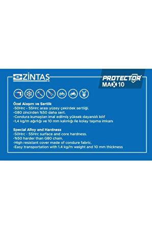 Protector Max10 Motosiklet Kesilmez Zincir 10mmx150 Cm Sadece Zincir