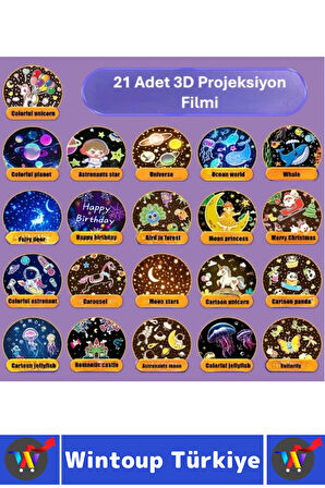 Dekoratif Gezegen Hayvan Özel Gün 21 Farklı 3D Film Çocuk Bebek Odası Robot Projektör Gece Lambası