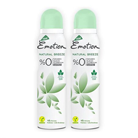 Emotion Natural Breeze Pudrasız Leke Yapmayan Kadın Sprey Deodorant 150 ml x 2