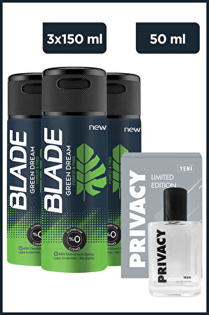 Privacy Men Limited Edition Edt 50 Ml&Blade Green Dream Erkek Deodorant 3x150 Ml