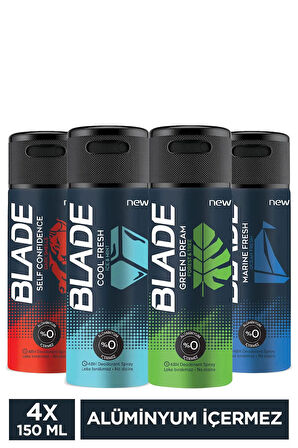 Blade Erkek Deodorant 150 Ml 4'lü Set (Self,Green,Marine,Cool)