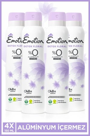 Detox Floral Kadın Alüminyumsuz Vegan Deodorant 4x150 Ml Hızlı Kurur, Leke Bırakmaz