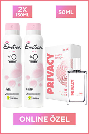 Privacy Love Edt Kadın Parfüm 50 Ml+ Emotion Love Kadın Deodorant 2x150 Ml