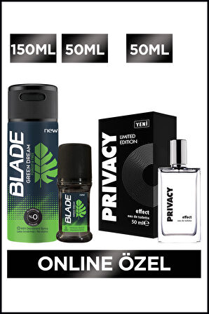 Privacy Effect Edt Erkek Parfüm 50 Ml + Blade Green Dream Erkek Deodorant 150 Ml & Roll on 50 Ml