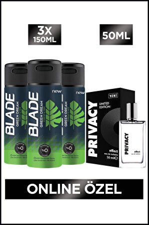 Privacy Effect Edt Erkek Parfüm 50 Ml + Blade Green Dream Erkek Deodorant 3x150 Ml