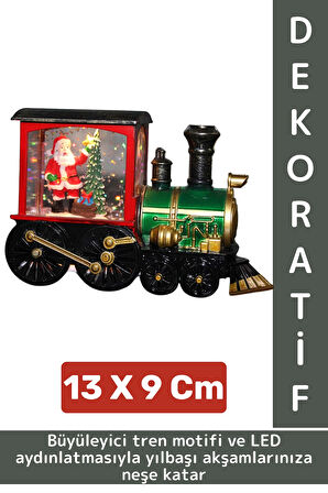 Dekoratif Çok Şık Hediyelik Masaüstü Ev Ofis Noel Yılbaşı Temalı Trenli Işıklı Kar Küresi 13 X 9 Cm