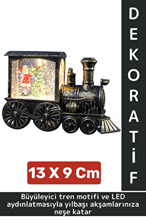 Dekoratif Hediyelik Masaüstü Ev Ofis Christmas Yılbaşı Noel Tema Trenli Işıklı Kar Küresi 13 X 9 Cm