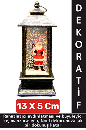Dekoratif Hediyelik Ev Ofis Christmas Yılbaşı Noel Tema Şık Noel Babalı Işıklı Kar Küresi 12 X 5 Cm
