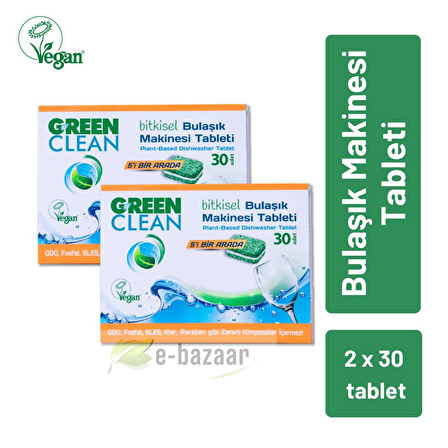 U Green Clean 60 Yıkama Tablet Bulaşık Makinesi Deterjanı 2x30 Adet 