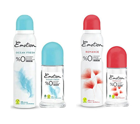 Emotion Ocean Fresh Deodorant 150 ml + Roll-on 50 ml & Romance Deodorant 150 ml + Roll on Avantaj Paket