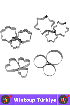 Yanmaz Yapışmaz Şık Yıldız Daire Çiçek Kalp Tasarım Mutfak Omlet Kek Kurabiye Kalıbı Seti 12 Parça