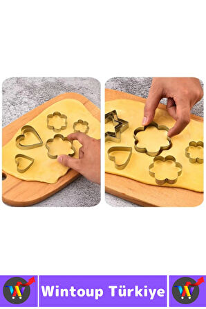 Yanmaz Yapışmaz Şık Yıldız Daire Çiçek Kalp Tasarım Mutfak Omlet Kek Kurabiye Kalıbı Seti 12 Parça