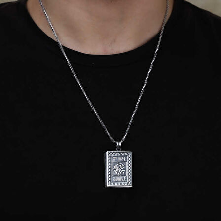 925 Ayar Gümüş Kare İçi Açılabilen Muskalık Gümüş Kolye