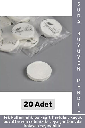 Gündelik Cep Çanta Boy Ofis Seyahat Hijyenik Tek Kullanım Suda Büyüyen Sıkıştırılmış Mendil 20 Adet
