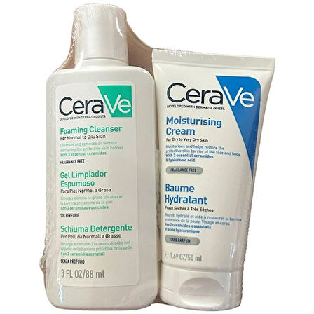 Cerave Set - Köpüren Cleanser 88 ml + Moisturising Cream Kuru ve Çok Kuru Ciltler İçin 50 ml