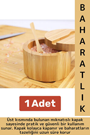 Dayanıklı Mutfak Mıknatıslı Kapak Hijyenik Çok Şık Doğal Ahşap Kaşıklı Baharatlık Kaşık Seti 1 Adet