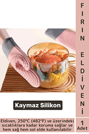 Kaymaz Yanmaz Fırın Ocak Tencere Izgara Mutfak Yüksek Isıya Dayanıklı Silikon Fırın Eldiveni 1 Adet