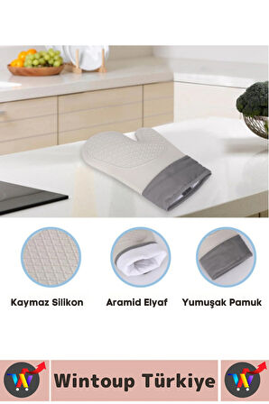 Kaymaz Yanmaz Fırın Ocak Tencere Izgara Mutfak Yüksek Isıya Dayanıklı Silikon Fırın Eldiveni 1 Adet