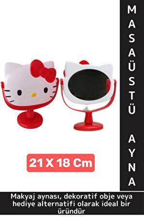 Dekoratif Hediye Sevimli Figür Hello Kitty Tasarımlı Komodin Makyaj Masası Masa Üstü Ayna 21 X 18 Cm
