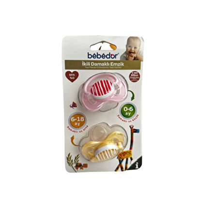 Bebedor İkili Damaklı Emzik - Pembe/Sarı